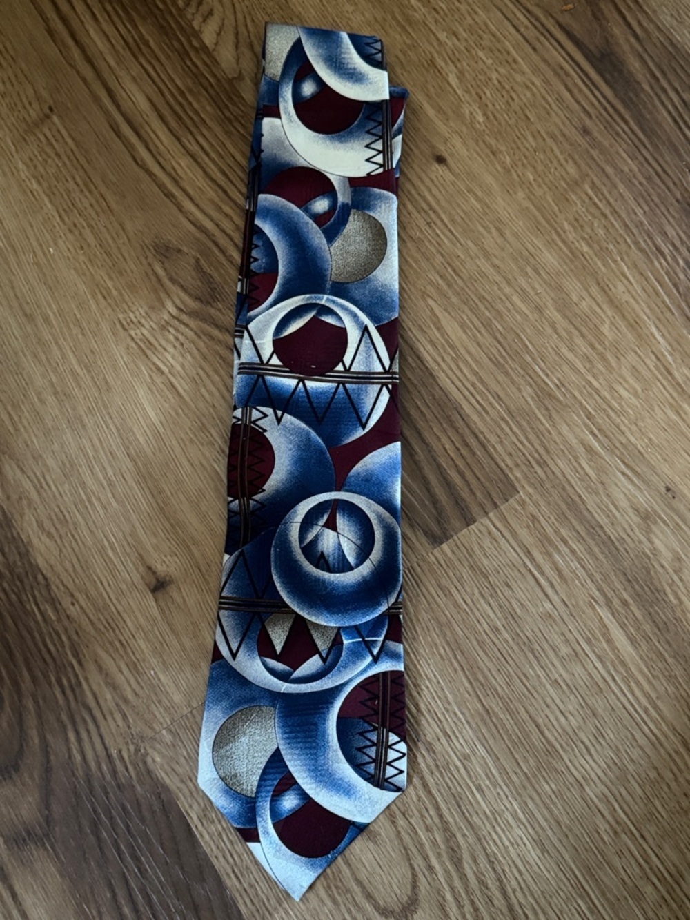 Givenchy Blue, Burgundy and Gold Geometric Circle Tie Vintage